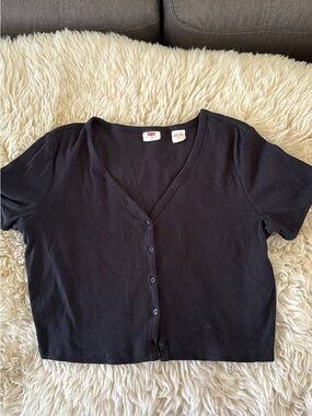 Levi's Black V-Neck Button Crop Top